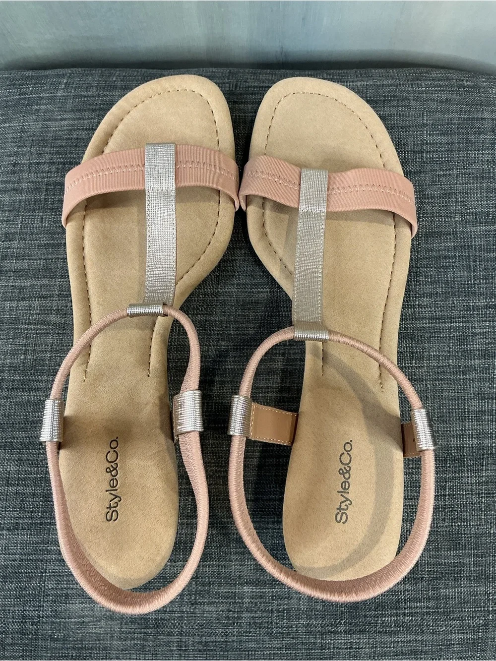 NIB Style & Co. Step ’N Flex Voyage T-Strap Wedge Sandals - Rose Gold - Size 12M